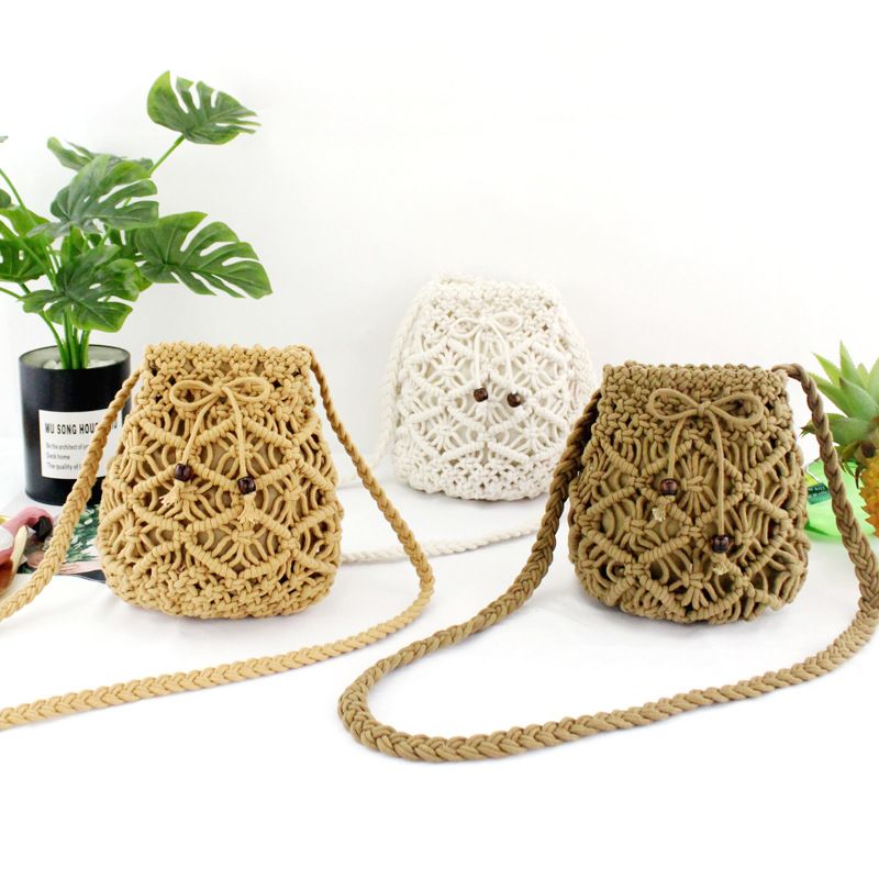 Hand-tie Woven Cotton Rope Straw Woven Diagonal Mini Bag Wholesale Nihaojewelry