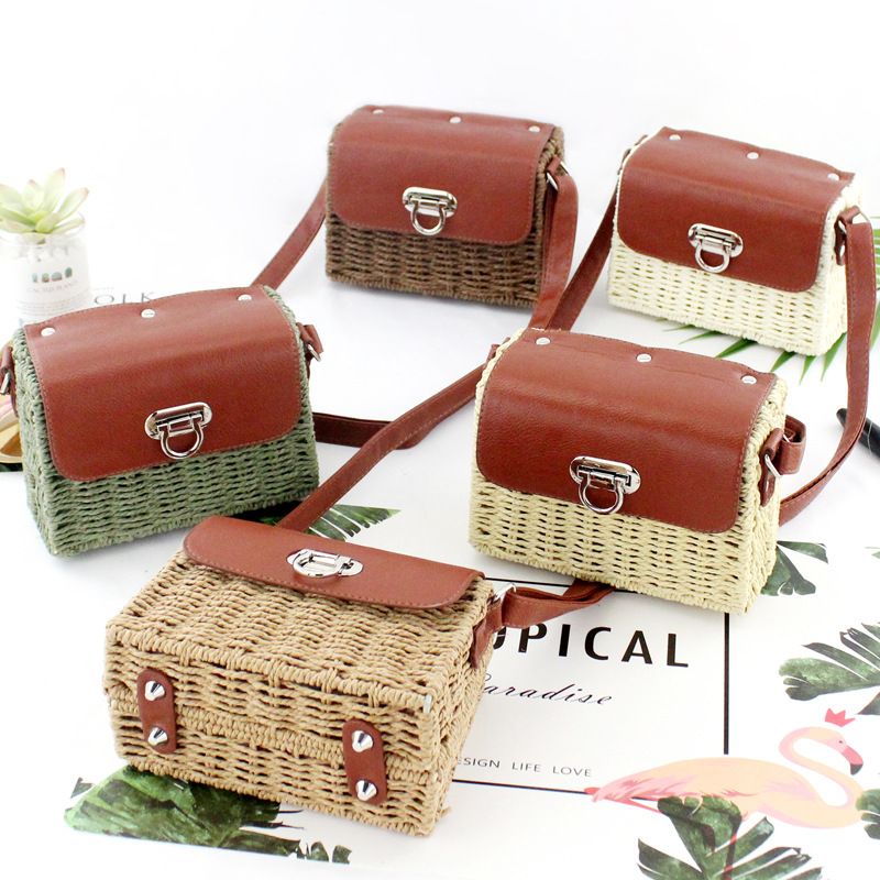 Candy Color Paper Rope Straw Woven Messenger Bag Wholesale Nihaojewelry