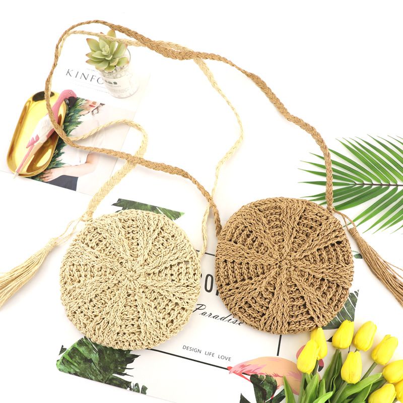 One Piece Dropshipping New Paper String Tassel Straw Bag Mobile Coin Purse Small Round Woven Casual Bag Women's Bag