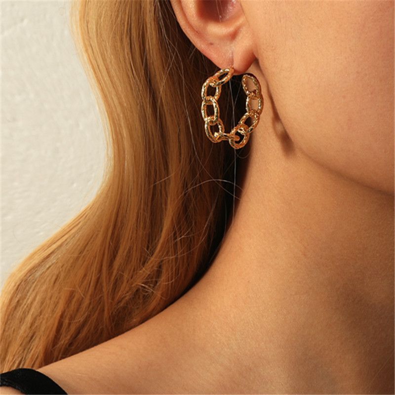 New Geometric Chain Small Ear Hoop Copper Earrings Wholesale Nihaojewelry