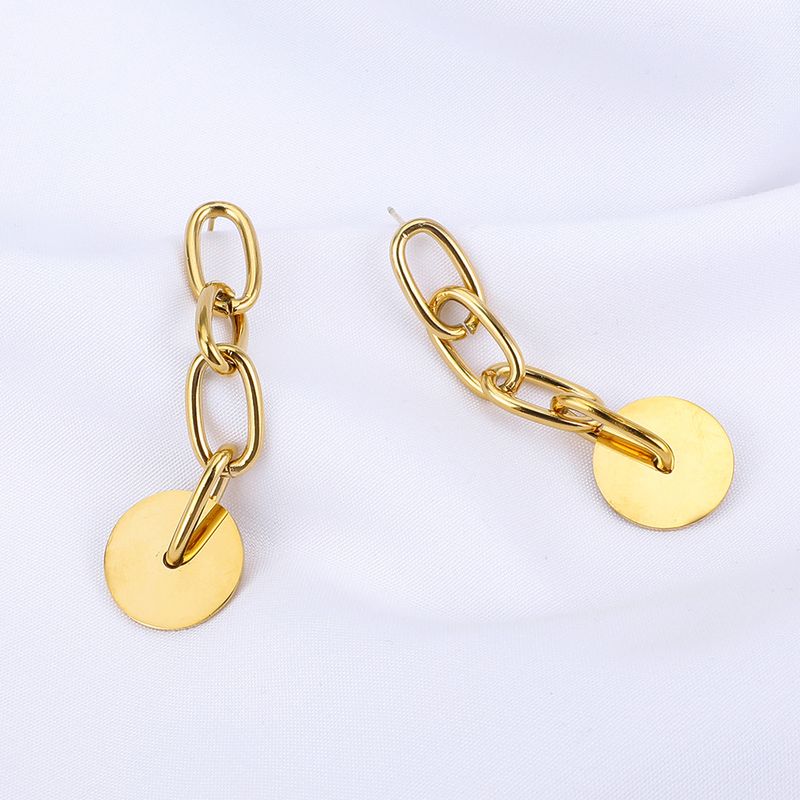 Nihaojewelry Jewelry Wholesale Long Chain Small Disc Pendant Stainless Steel Earrings