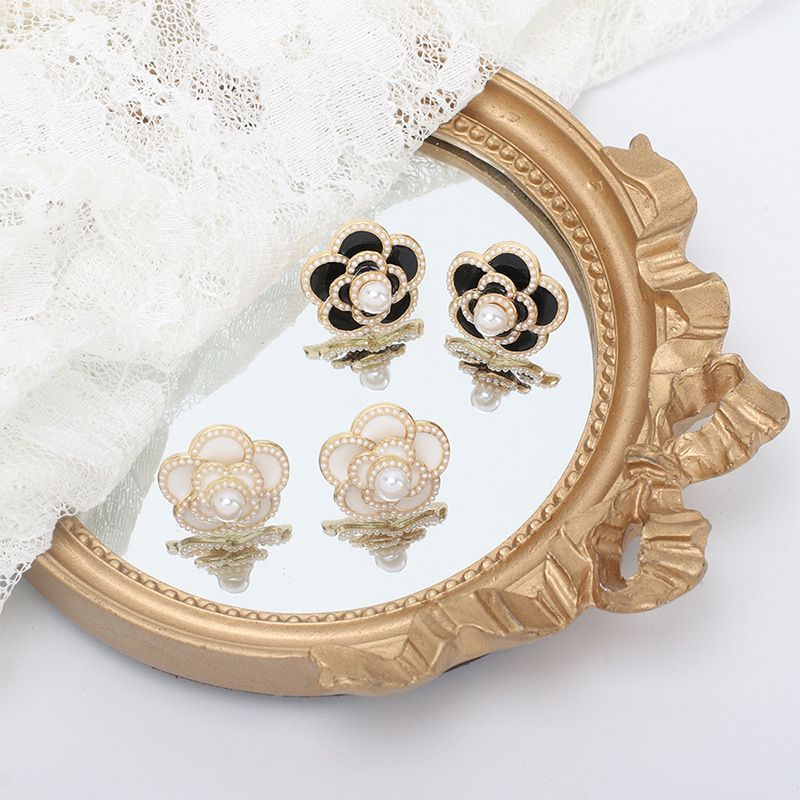 Nihaojewelry Simple Pearl Rose Stud Earrings Wholesale Jewelry