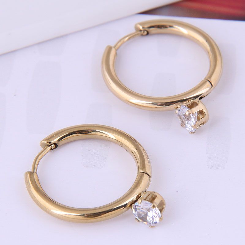 Wholesale Jewelry Zircon Circle Titanium Steel Earrings Nihaojewelry