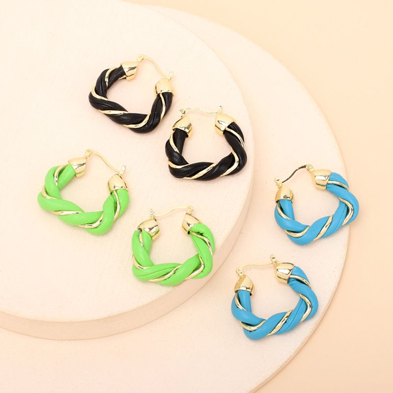 Nihaojewelry Jewelry Wholesale Candy Color Imitation Leather U-shaped Twisted Earrings