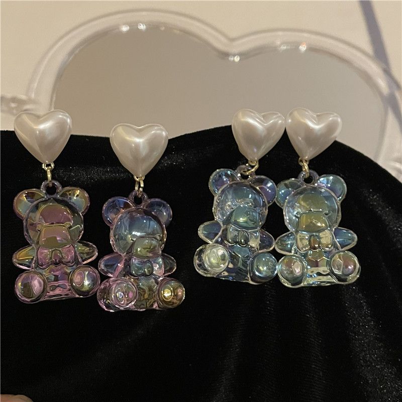 Wholesale Jewelry Cute Laser Transparent Bear Pearl Earrings Nihaojewelry
