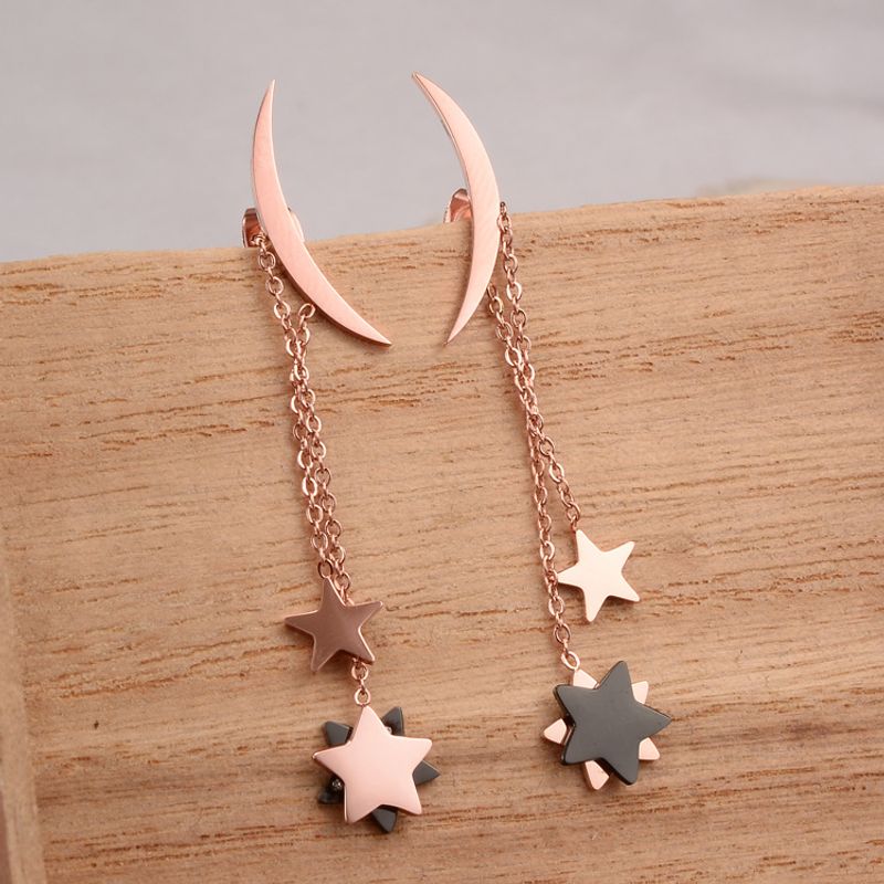 Nihaojewelry Fashion Moon Star Tassel Pendientes De Acero De Titanio Joyería Al Por Mayor