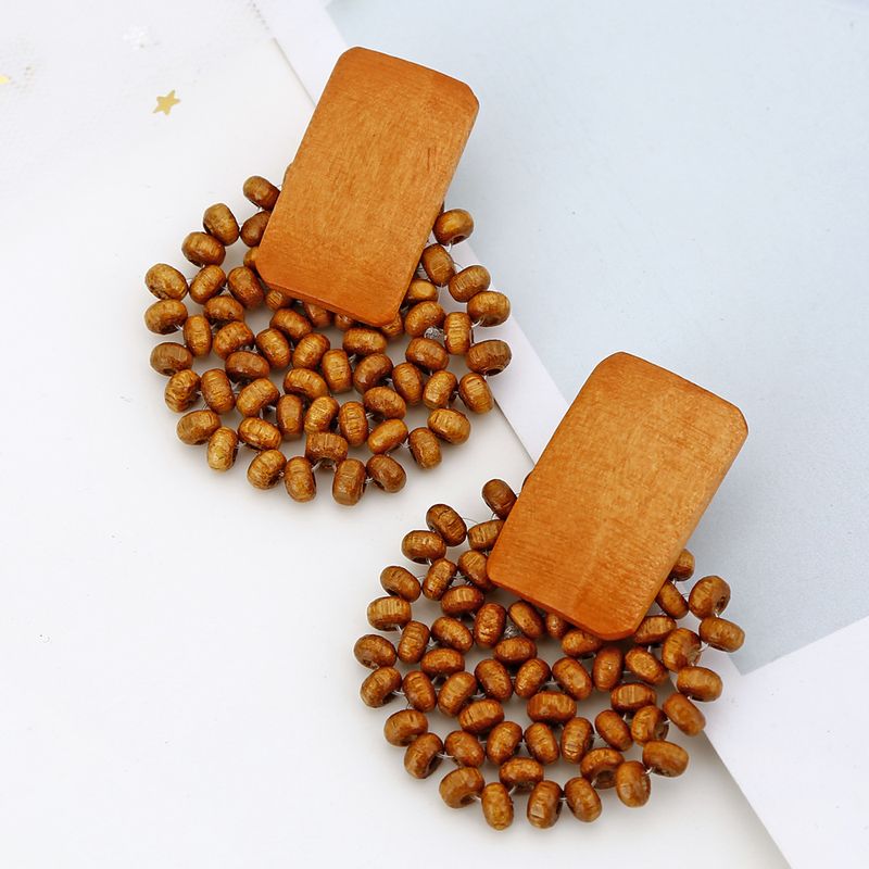 Wholesale Jewelry Rattan Woven Geometric Wood Earrings Nihaojewelry