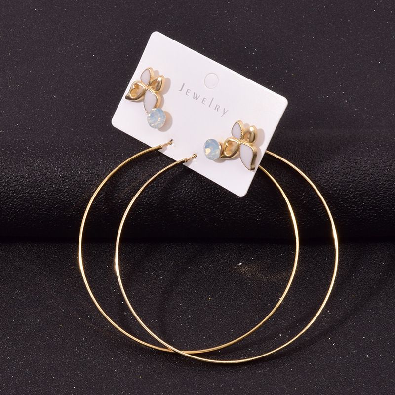 Nihaojewelry Jewelry Wholesale Fashion Simple Circle Butterfly Metal Rhinestone Earrings Set