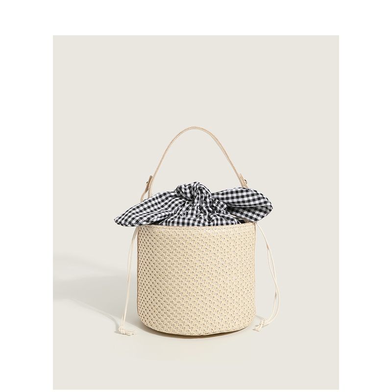 Wholesale Bowknot Lattice Bucket Straw Woven Bag Nihaojewelry