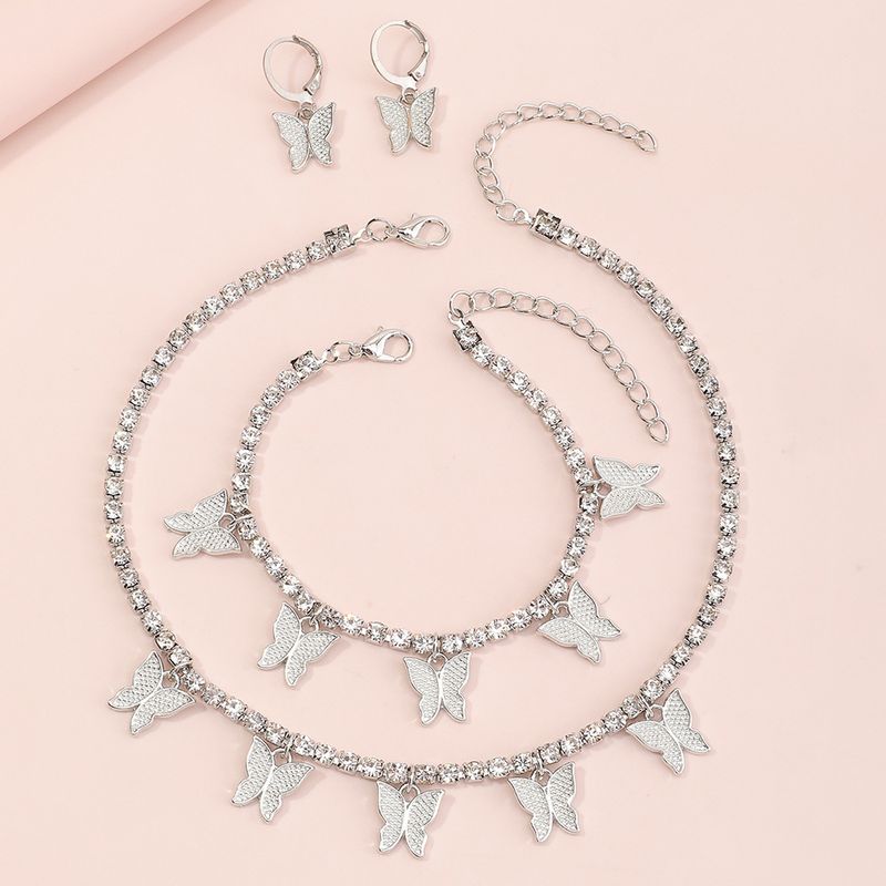 Wholesale Jewelry Children's Butterfly Pendant Necklace Earring Bracelet Three-piece Set Nihaojewelry