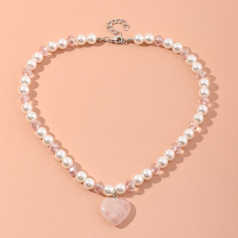 Wholesale Jewelry Children's Pearl Crystal Heart Pendant Necklace Nihaojewelry