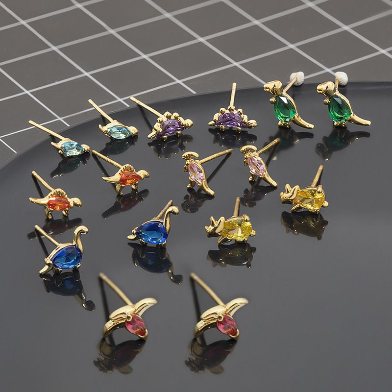 Nihaojewelry Cartoon Small Dinosaur Inlaid Zircon Animal Earrings Wholesale Jewelry