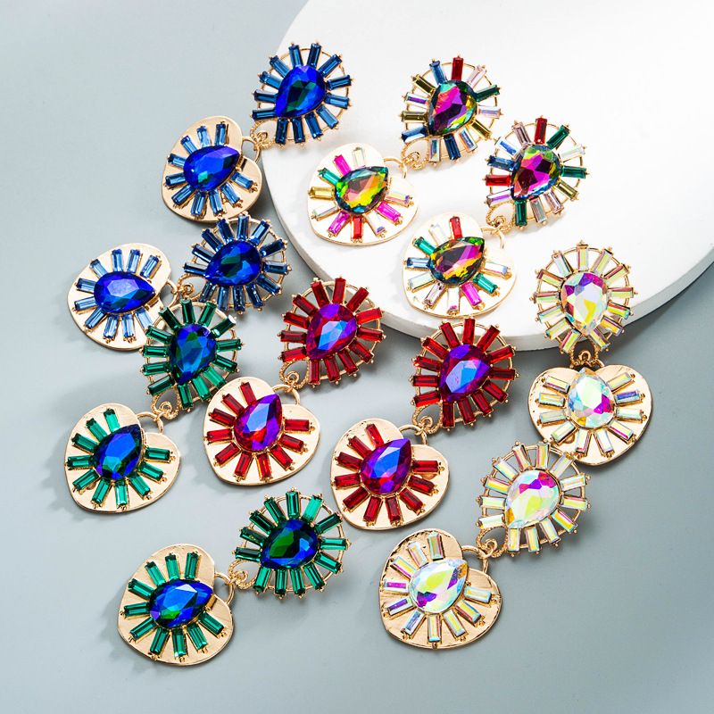 Wholesale Jewelry Water Drop Heart-shaped Alloy Inlaid Glass Diamond Earrings Nihaojewelry