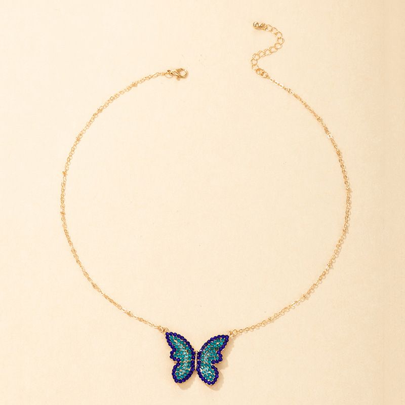 Al Por Mayor Simple Collar Colgante De Mariposa De Diamantes Azules