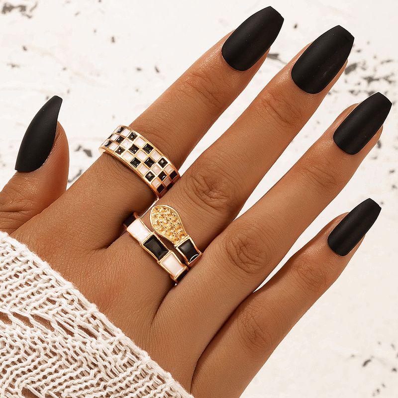 Wholesale Jewelry Simple Plaid Checkerboard Snake Shape 2-piece Ring Nihaojewelry