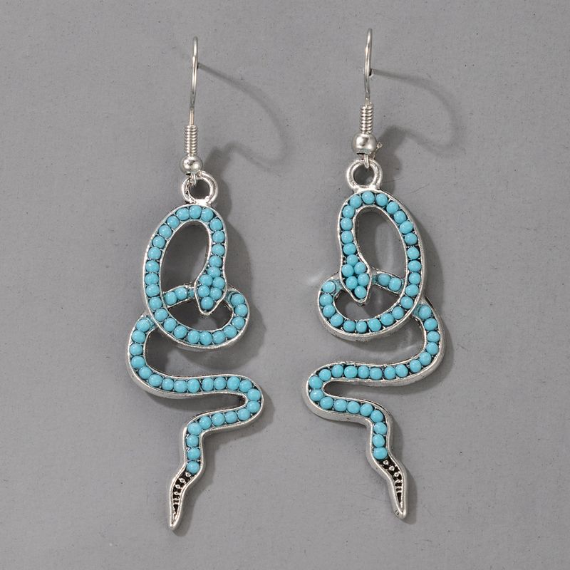 Nihaojewelry Bijoux En Gros Nouvelles Boucles D&#39;oreilles En Alliage De Perles Bleues En Forme De Serpent Bohème