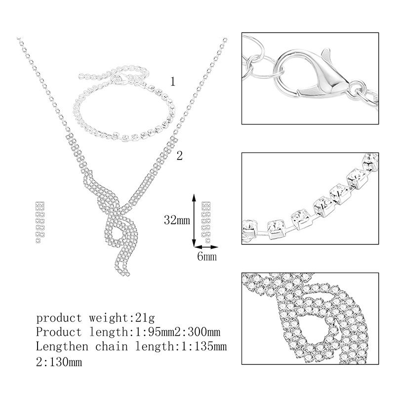 Wholesale Joyería Geométrica Collar De Diamantes Pendientes Pulsera Conjunto De 3 Piezas Nihaojewelry