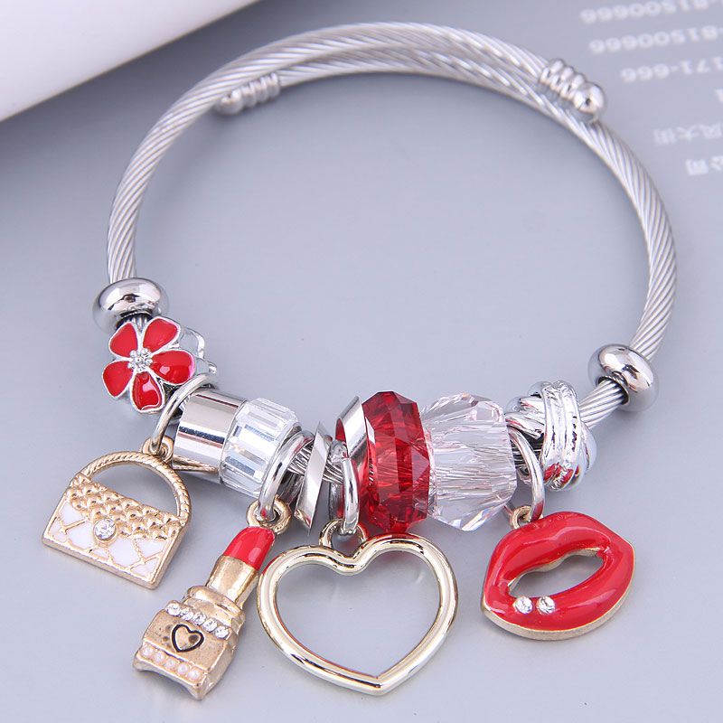 Nihaojewelry Wholesale Jewelry Fashion Metal Bag Lipstick Heart Lips Multi-element Pendant Bracelet