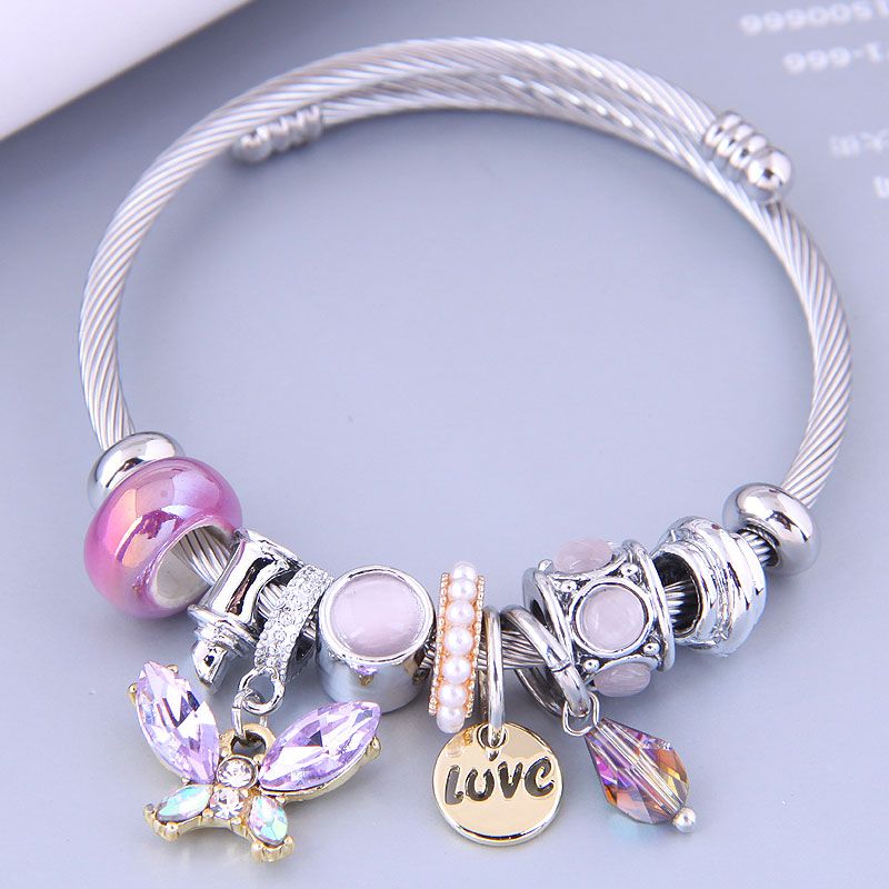 Nihaojewelry Wholesale Jewelry Fashion Metal Butterfly Love Water Drop Pendant Bracelet