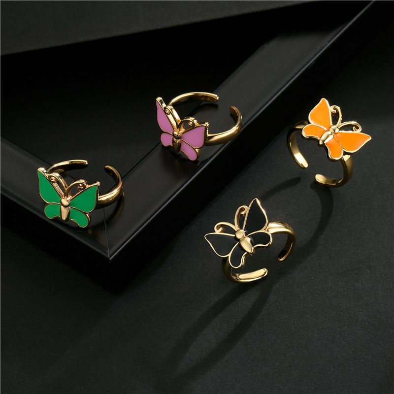 Wholesale Jewelry Gold Electroplated Copper Dripping Butterfly Open Ring Nihaojewelry