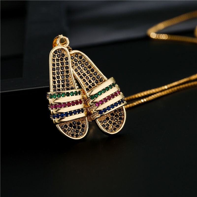 Wholesale Fashion Slippers Pendant Copper Inlaid Zircon Necklace Nihaojewelry