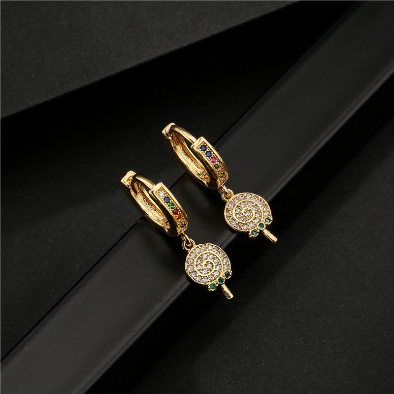 Vente En Gros Bijoux Boucles D&#39;oreilles Géométriques Sucette Zircon Cuivre Nihaojewelry