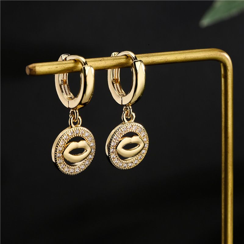 Wholesale Jewelry Copper Zircon Lips Geometric Earrings Nihaojewelry