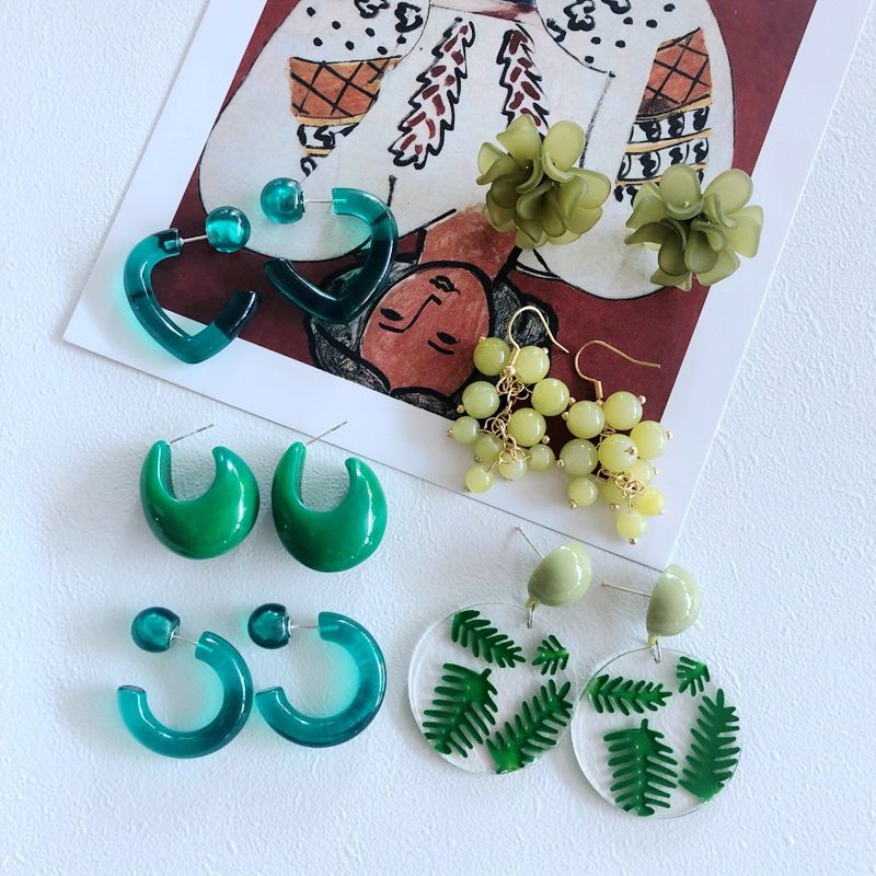 Nihaojewelry Fashion Green Stone Bead Resin Drip Glaze Earrings Wholesale Jewelry