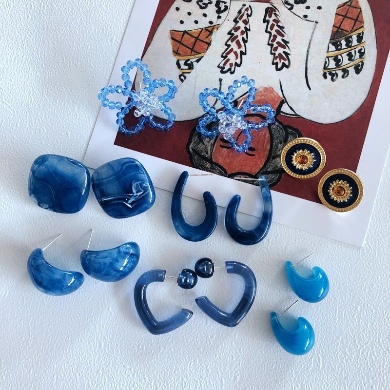Wholesale Simple Woven Blue Flower Earrings Nihaojewelry