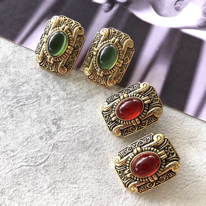 Wholesale Retro Inlaid Emerald Gem Stud Earrings Nihaojewelry