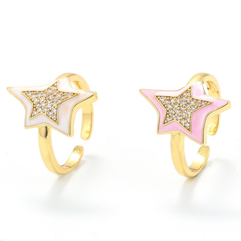 Wholesale Jewelry Drop Oil Five-pointed Star Copper Ring Nihaojewelry