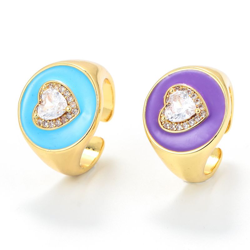 Nihaojewelry Wholesale Jewelry Dripping Wide Face Heart-shaped Copper Zircon Ring