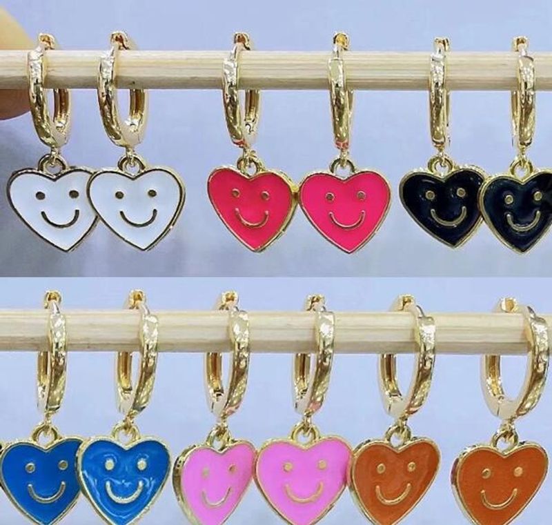 Nihaojewelry Wholesale Jewelry Heart-shaped Smiley Face Color Dripping Copper Earrings
