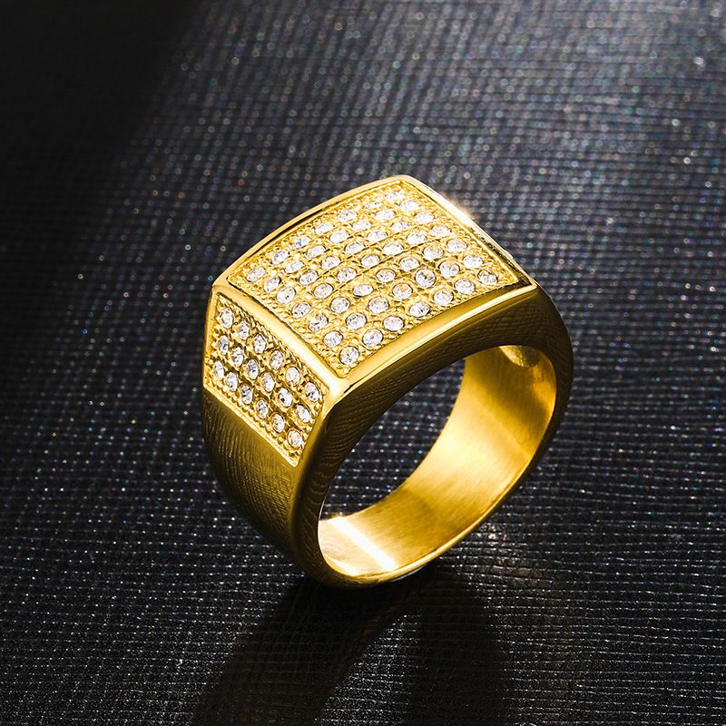 Nihaojewelry Fashion Geometric Full Diamond Stainless Steel Ring Wholesale Jewelry