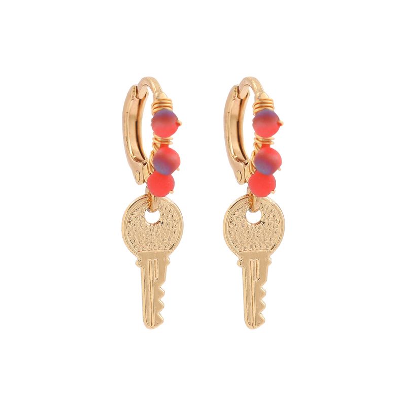 Nihaojewelry Wholesale Jewelry Retro New Alloy Key Beads Winding Earrings
