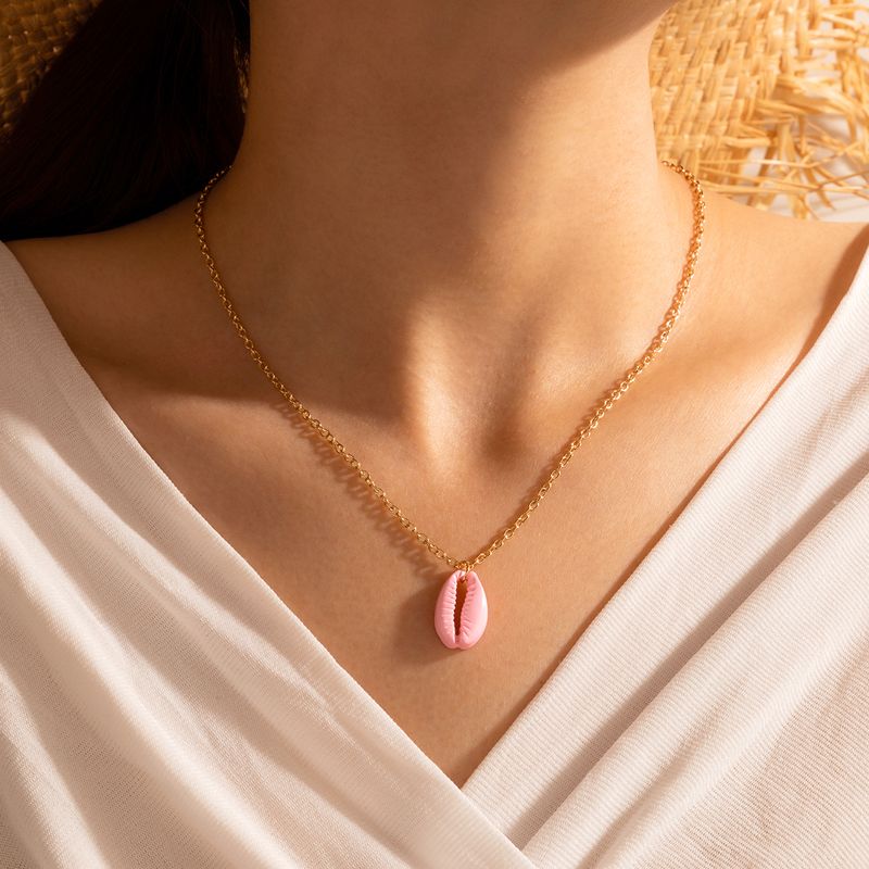 Nihaojewelry Wholesale Jewelry New Simple Pink Shell Pendent Clavicle Chain