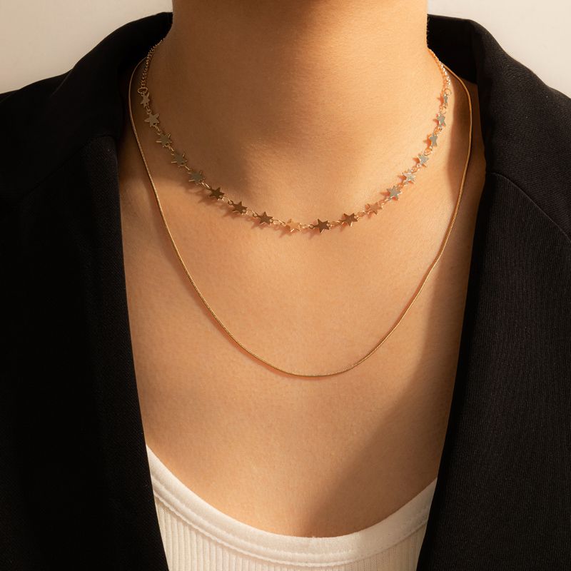 Nihaojewelry الجملة مجوهرات جديد نجمة الموضة سلسلة طبقة مزدوجة قلادة