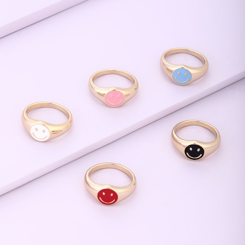 New Fashion Cartoon Drip Oil Smiley Face Ring Wholesale Nihaojewelry