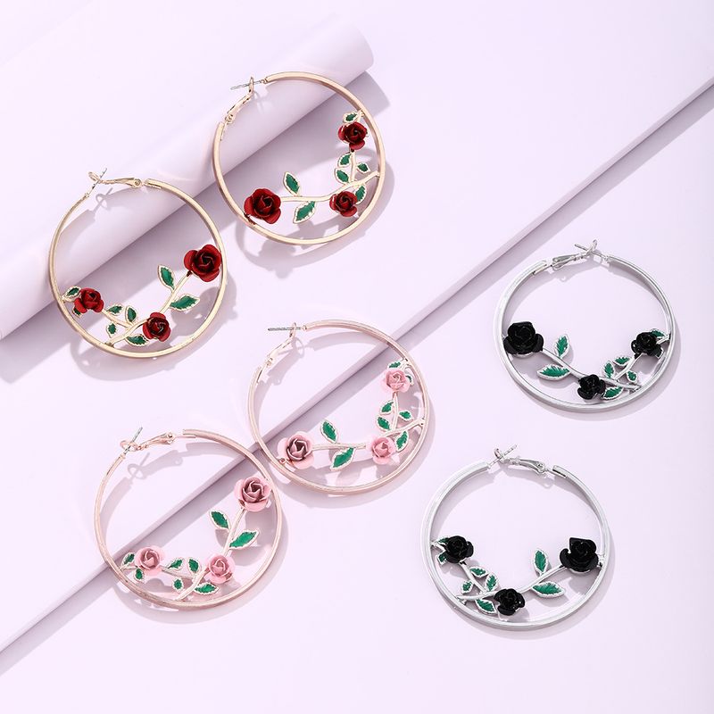 Europe And America Cross Border New Retro Hollow Out Rose Earrings Exaggerated Personalized Flower Metal Alloy Earrings Ear Clip Accessories