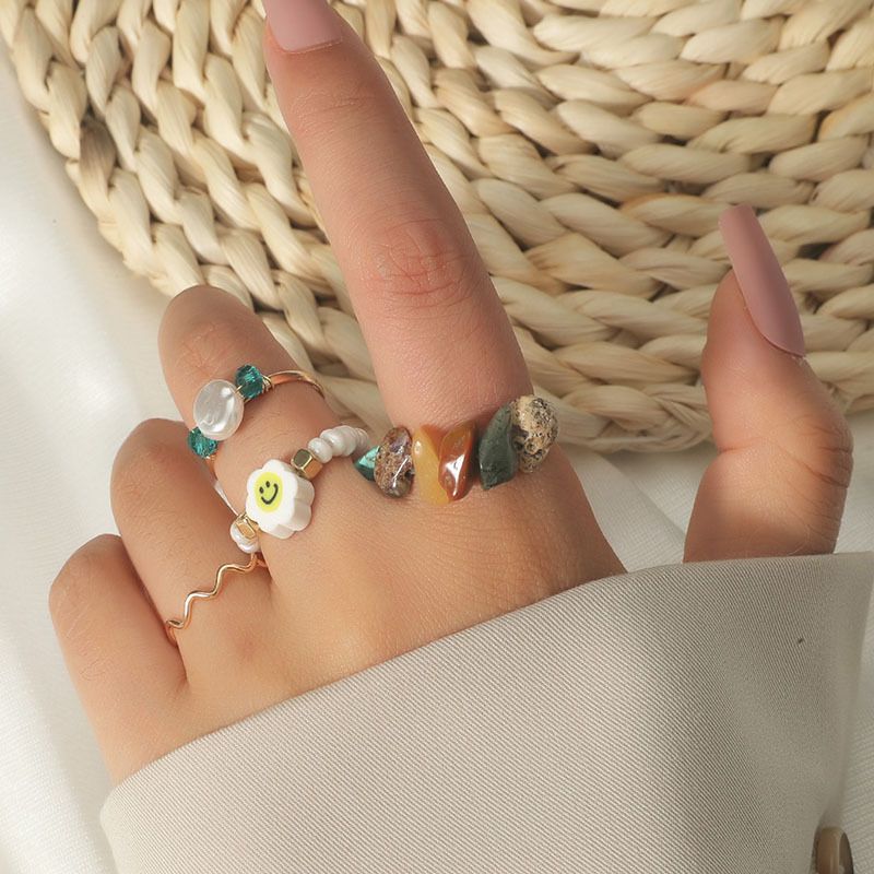 Wholesale Bohemian Woven Gravel Smiley Ring Set Nihaojewelry