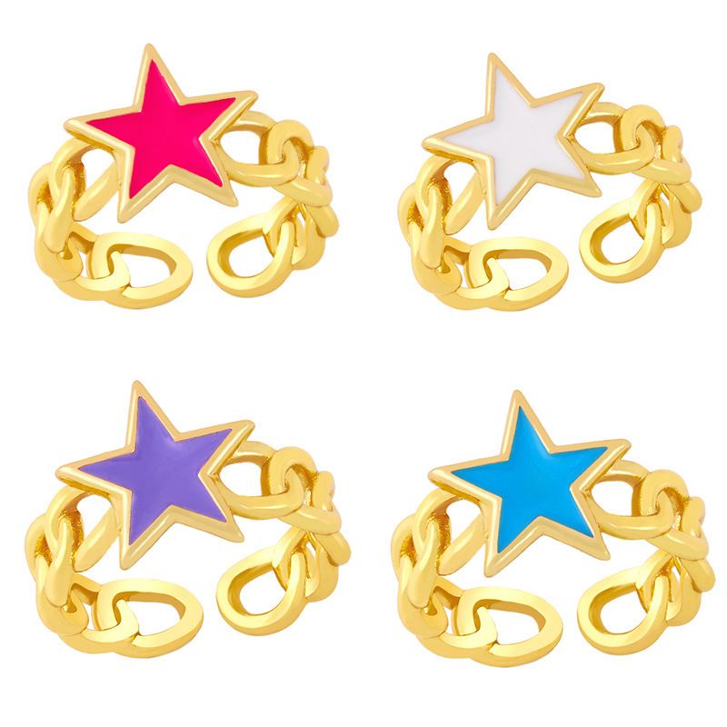Wholesale Hollow Chain Five-pointed Star Copper Ring Nihaojewelry