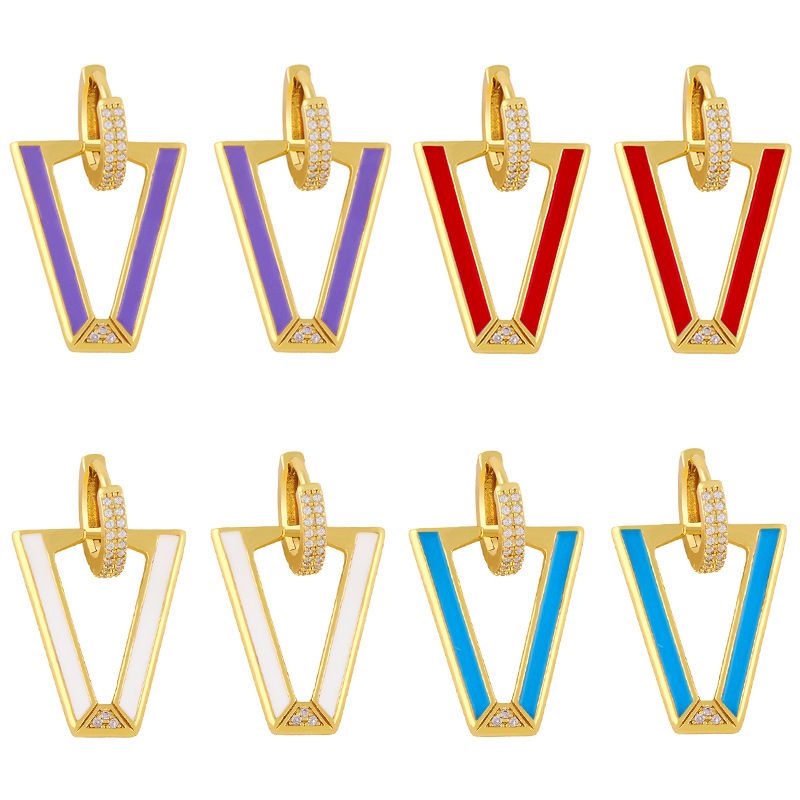 Wholesale Joyas De Color Circón Triángulo Pendientes En Forma De V Nihaojewelry