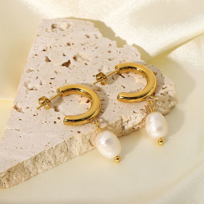 Mode Geometrisch Überzug Rostfreier Stahl Perle Vergoldet Ohrringe