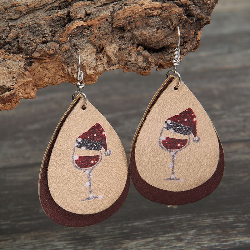 Wholesale Christmas Series Red Wine Leather Earrings Nihaojewelry