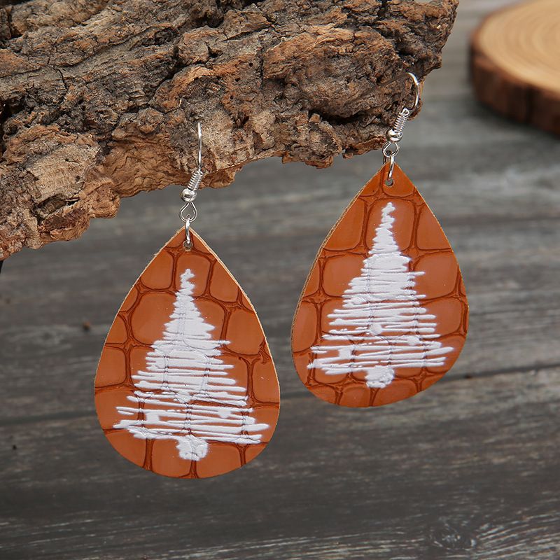 Wholesale Christmas Tree Letter Pu Double-sided Printing Earrings Nihaojewelry