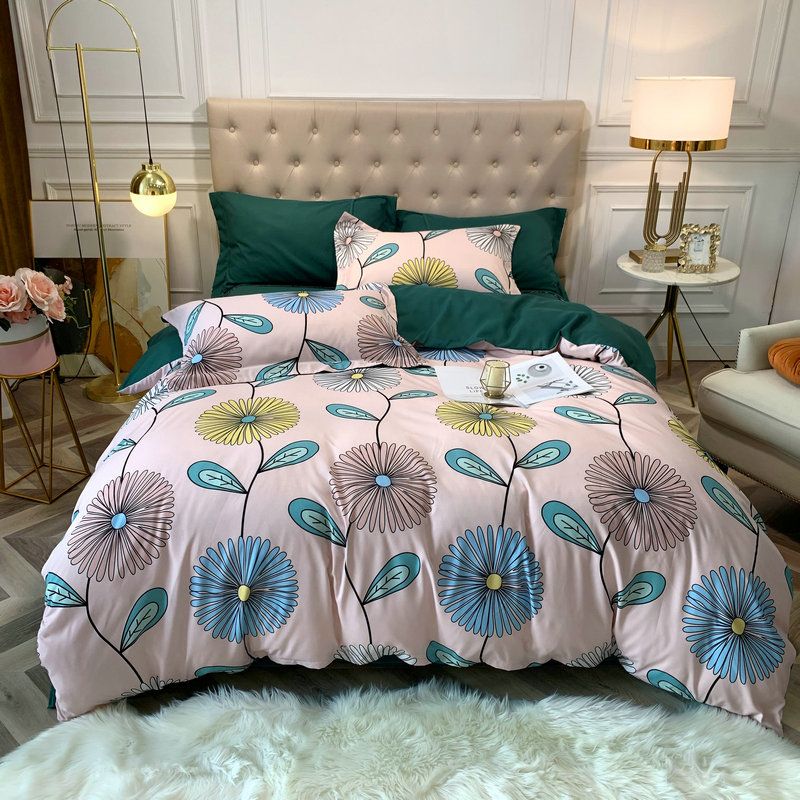 Large Version Flower Printing Brushed Bedding Four-piece Set Wholesale Nihaojewelry