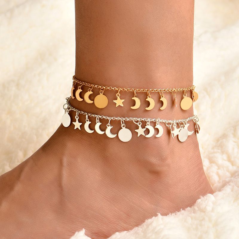 Fashion Crescent Disc Tassel Letter Multi-layer Anklet Wholesale Nihaojewelry