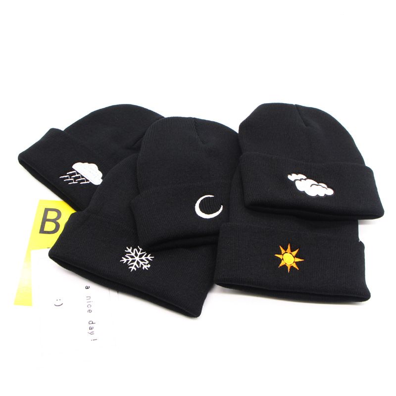 Simple Fashion Weather Embroidery Knitted Curled Cap Woolen Hat Wholesale Nihaojewelry