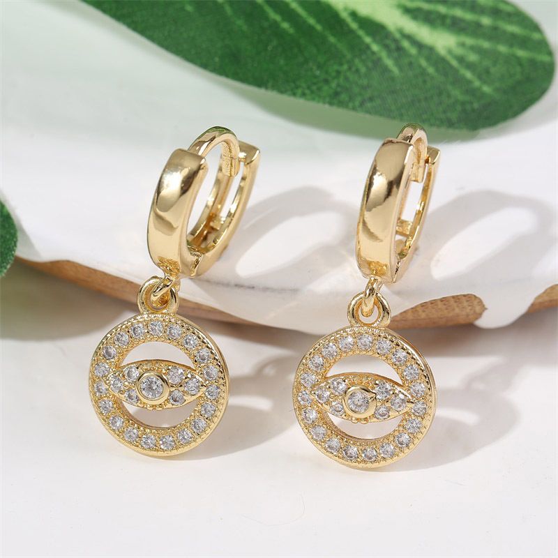 European And American Exquisite Trendy Copper Inlaid Zirconium Eye Earrings Female Korean Cute Internet Celebrity Real Gold Electroplated Age-reducing Earrings