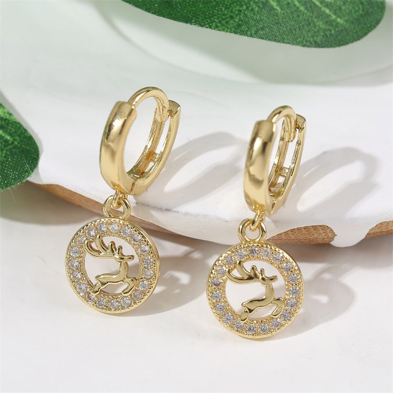 European And American Trendy Exquisite Copper Inlaid Zirconium Sika Deer Earrings Female Creative High Quality Real Gold Plating Eardrop Jewelry